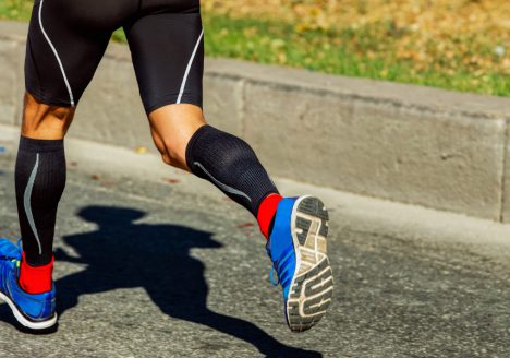 Runner wearing compression socks